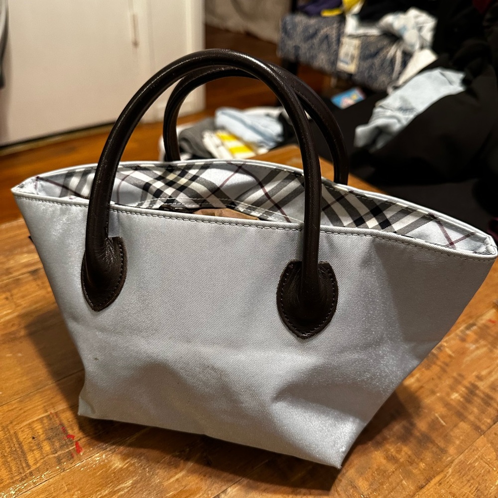 Burberry blue label cute lElegant Gray Handbag with Checkered Interior
